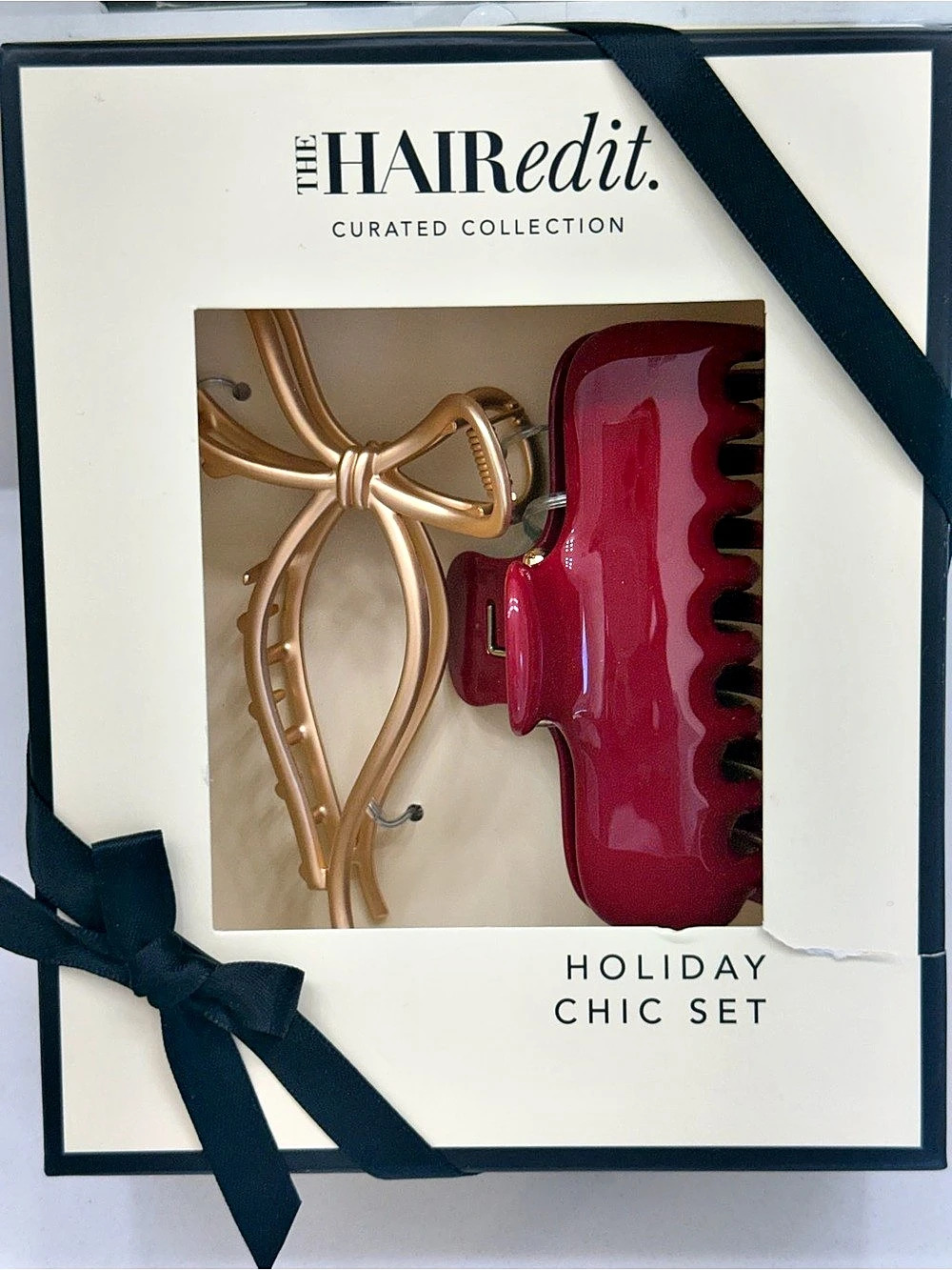The Hair Edit Holiday Chic Set Hair Clip Set in Red & Gold NWT